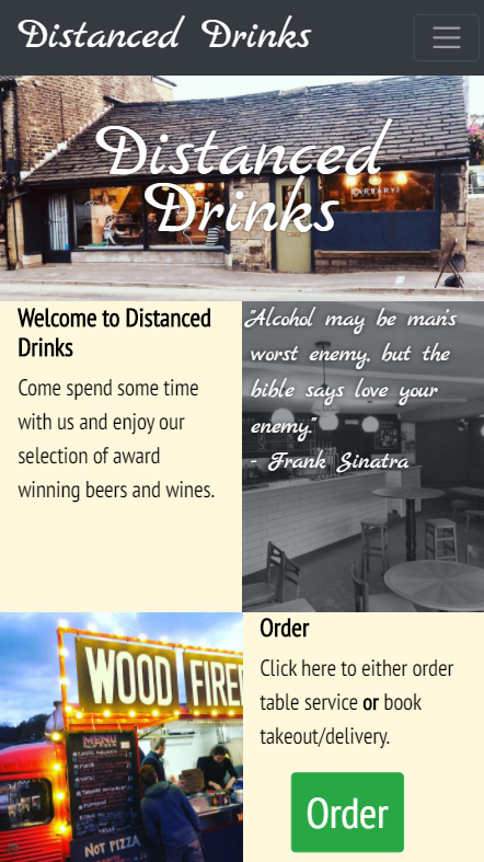My Distanced Drinks website, seen as it would appear on mobile